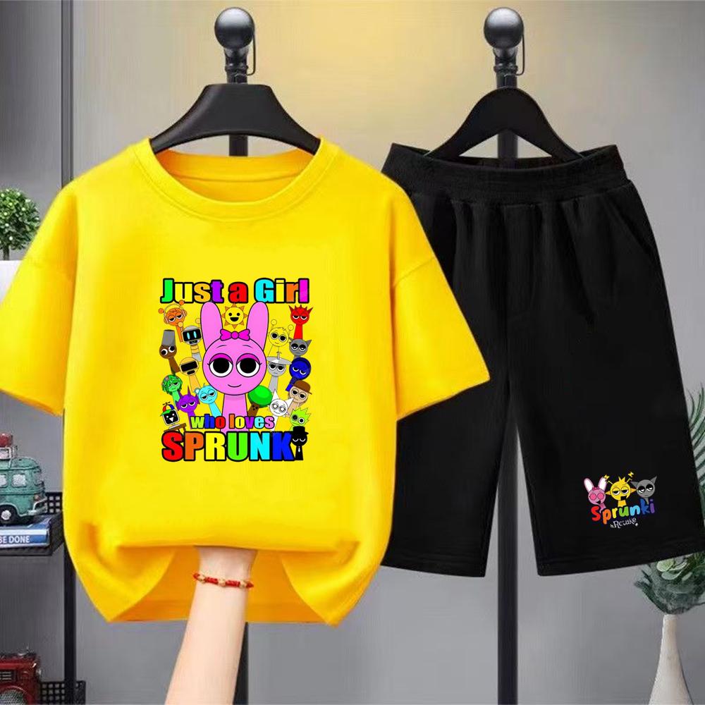 Summer Clothes Boys Girls Age 3-12 Tee+shorts suit Children Short Sleeve T-shirts Child  Casual Pink Black Fashion Game graphics