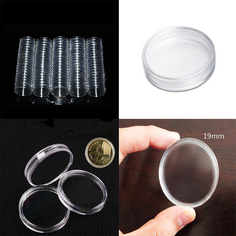10Pcs 19Mm Clear Round Cases Coin Storage Capsules Holder Round Plastic