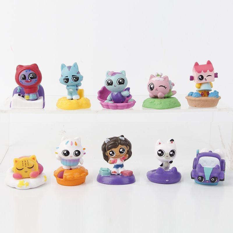 10/13pcs/Kit Animation Design Gabby Dollhouse Animation Figure Plaything POLYVINYL CHLORIDE Miniature Smiling Car Cat Hug Gaby Statues Figures For