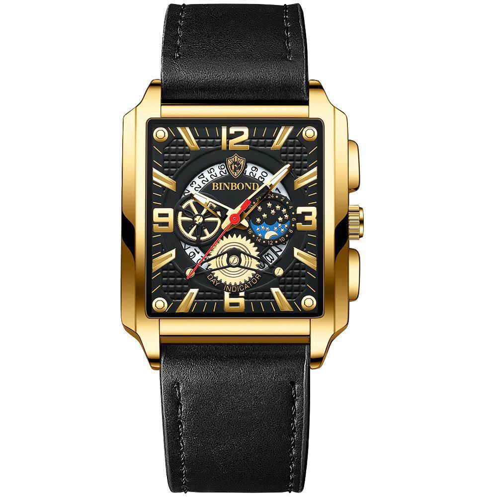 Binbond Men's Retro Multifunctional Waterproof Luminous Square Calendar Watch