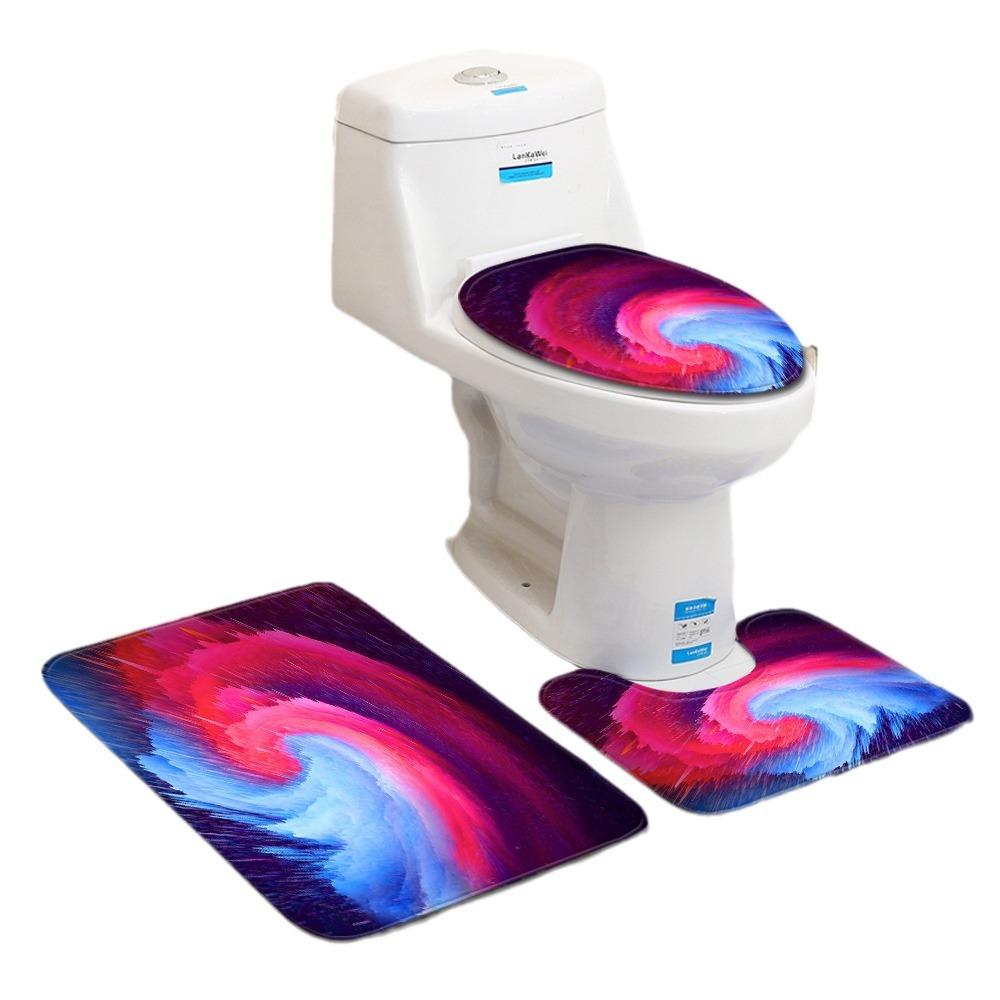 Fashion Painted Toilet Three-Piece Floor Mat Bathroom Door Mat Coffee Table Sand Carpet
