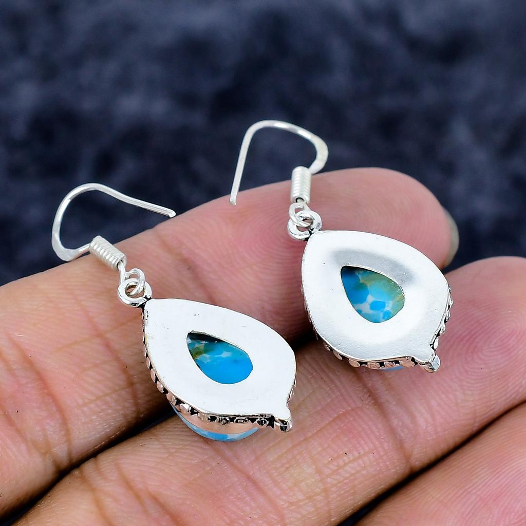 Larimar Gemstone Handmade 925 Sterling Silver Jewelry Earring 1.58" M-3368