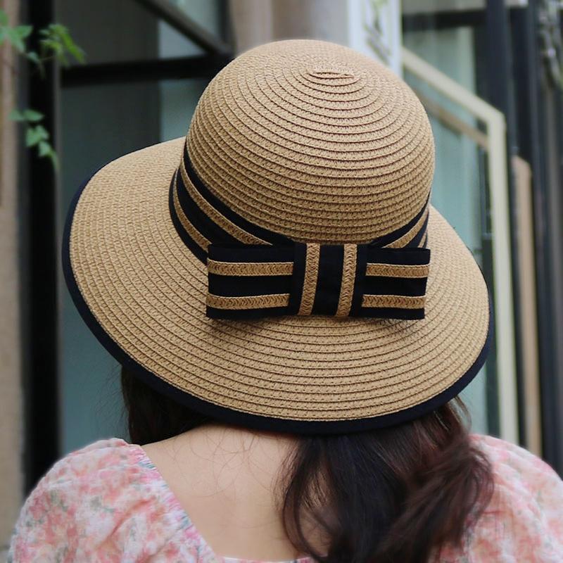 Sun Hat for Women in Summer, Fashionable Sun Protection, Bow Shaped Sun Hat, Foldable Straw Woven Large Brim Beach Hat for Outdo