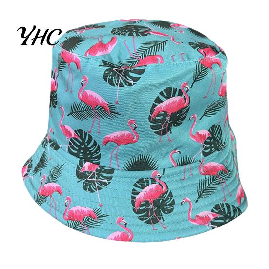 Teen Size Bucket Hat Fisherman Flamingo Printing Unisex Sun Double-sided Travel Camping Cap UV Protection Foldable Short Brim Outdoor Activities