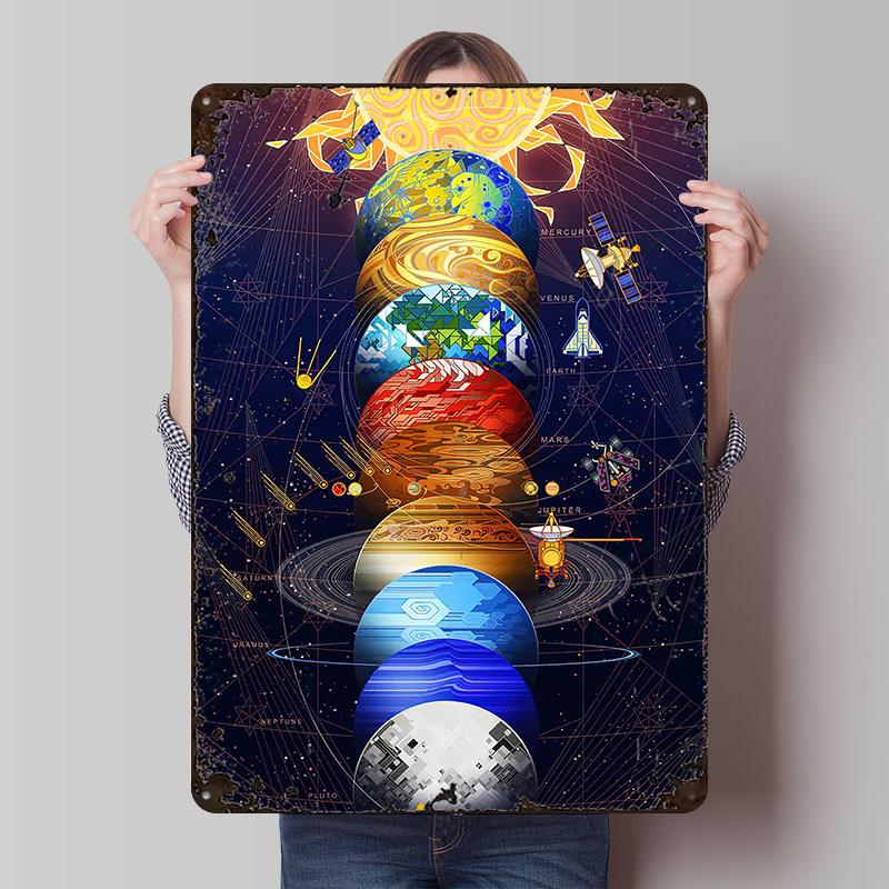 Space Metal Poster Customized Wall Art Retro Vintage Tinplate Signs for Man Cave Office Decoration Gaming House Desk Decor