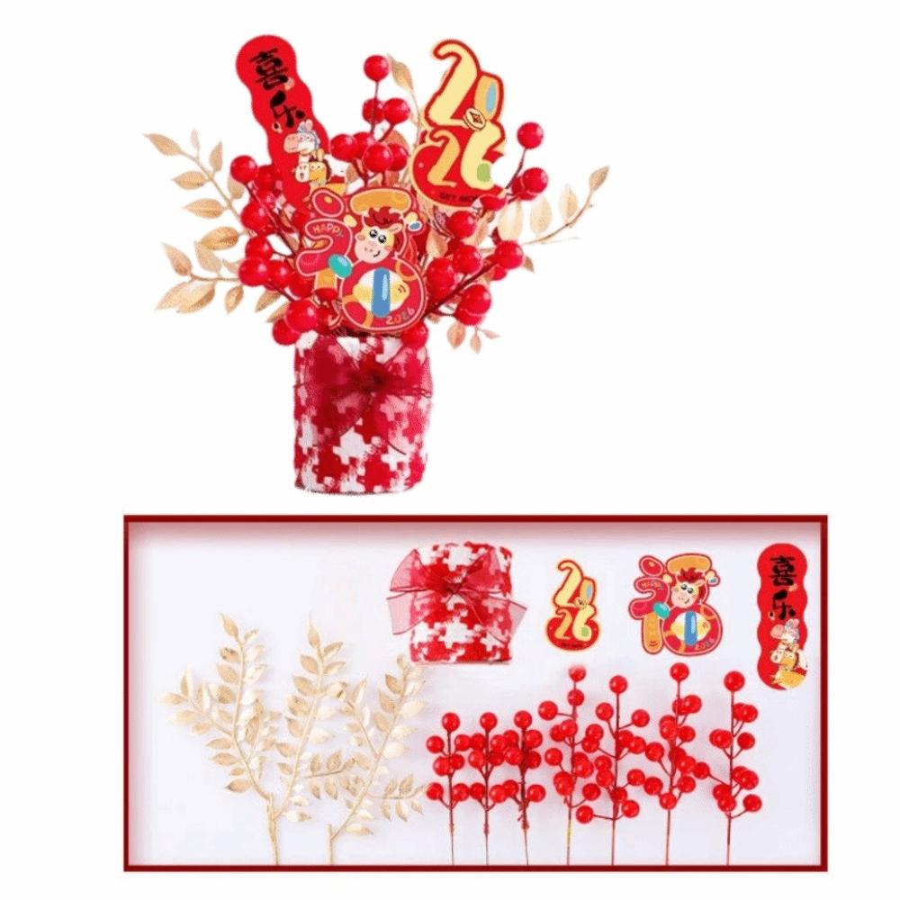 Creative New Year Lucky Decoration Chinese Style Handmade Blessing Flower Bucket Best Blessing Fake Flower Bucket