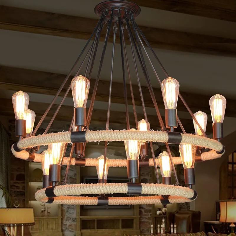 Vintage Rope Pendant Lights Lamp Loft Creative Personality Industrial Lamp Edison Bulb American Style For Living Room Decoration