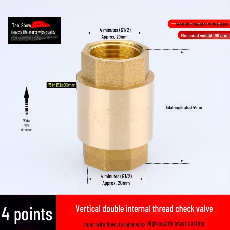 Miedziany zawór zwrotny pionowy i poziomy 4/6 punktów, 1 cal do rur wodnych i grzejników
