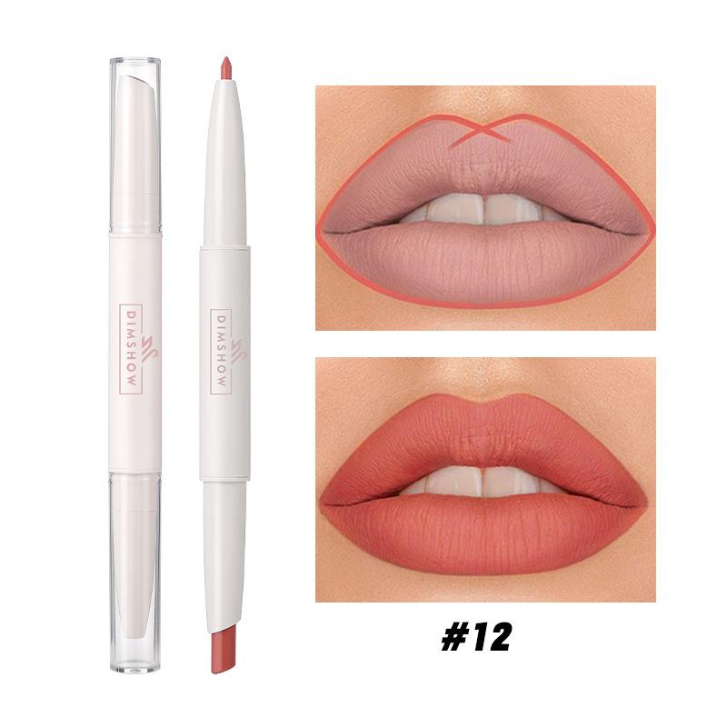

DIMSHOW Стойкий матовый бархатный карандаш для губ с двойным красным наконечником, водостойкий и не стирается 1.7+0.3g
