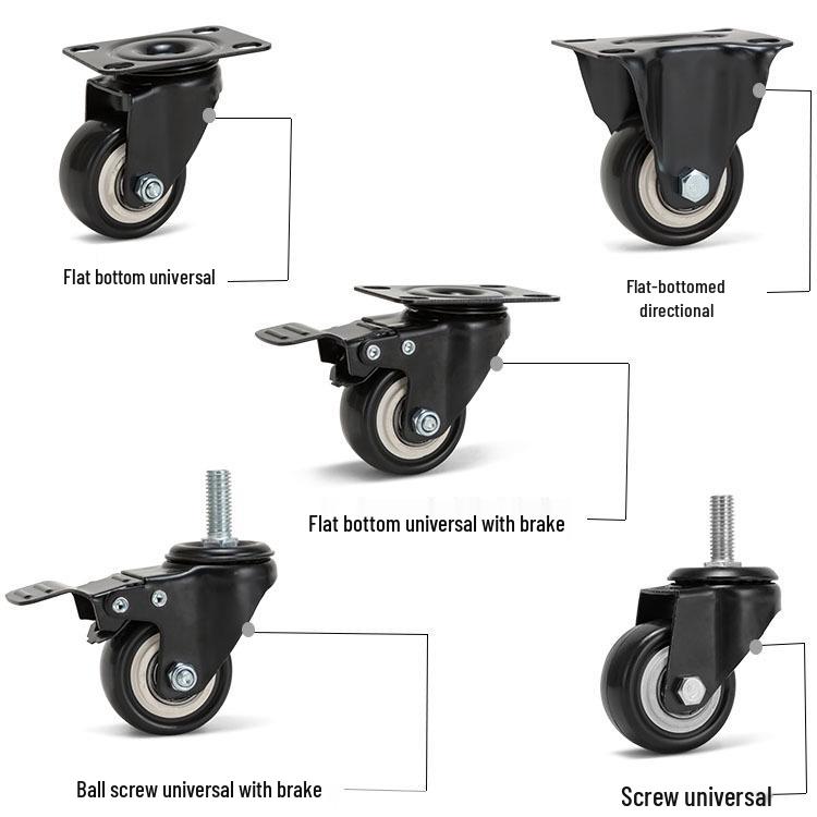 1.5 and 2 Inch Double Bearing Plastic Swivel Caster with Brake: Omnidirectional Wheel for Light-Duty Furniture and Planters