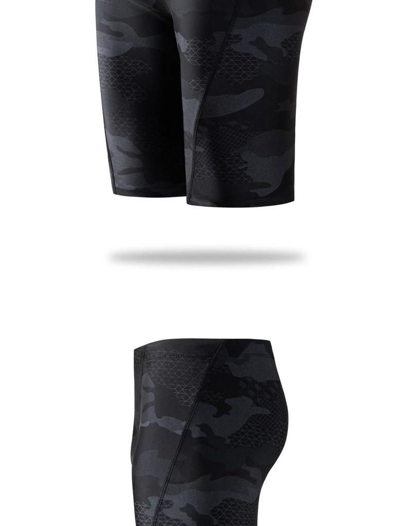 Men's Long Camouflage Swim Trunks & Cap Set - Quick-Drying, Breathable, Conservative Fit