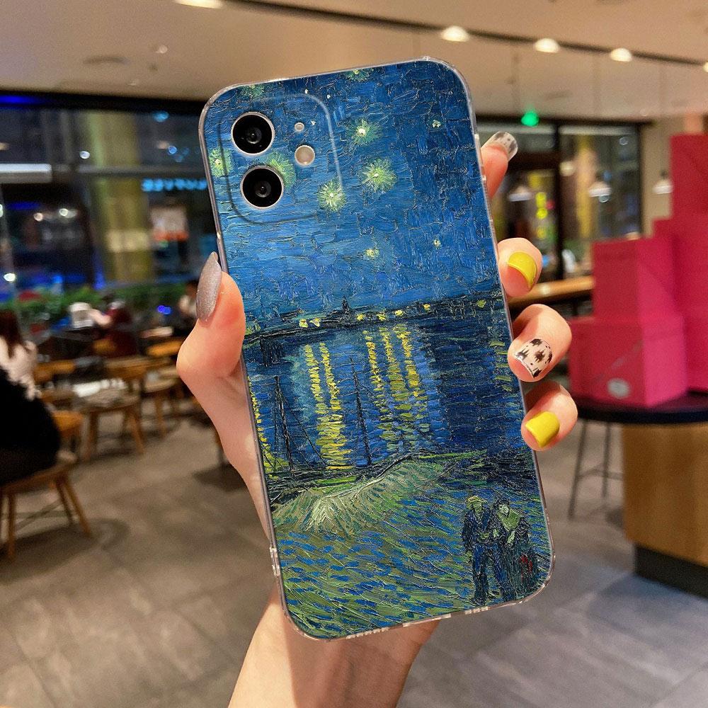 Van Gogh Painting Clear Phone Case For iPhone 15 14 11 12 13 Pro Max Mini XS XR 8 Plus Cover Cafe Terrace Starry Night Sunflower