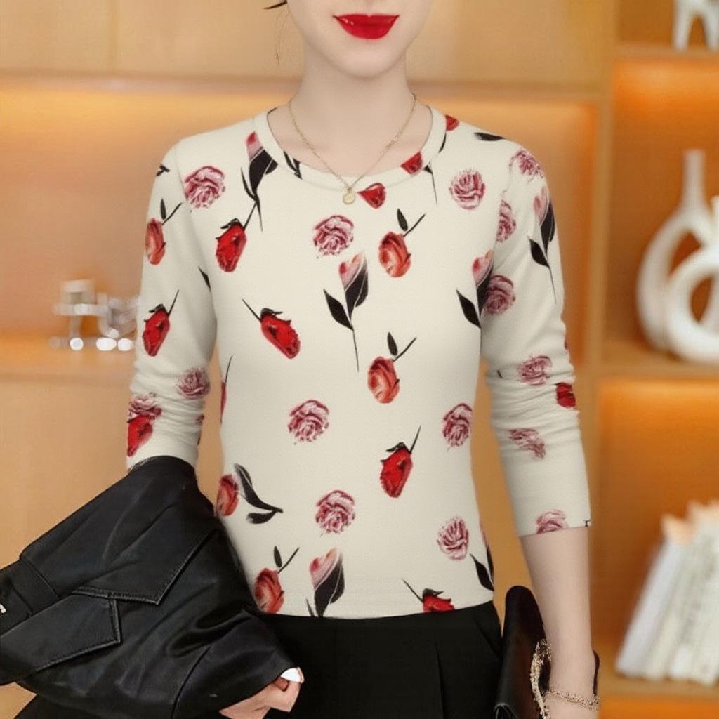 

Trendy Plaid Long-Sleeve Slim-Fit T-Shirt for Middle-Aged and Elderly Women – Age-Reducing, Tummy-Hiding, Suitable as Outerwear. 3XL