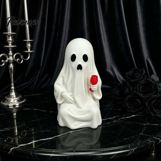 Personalized Holiday Ornaments 3D Printed Ghost Figurine with Wine Glass, Funny Halloween Desktop Dark Style Decorations Decor Statue, Novelty