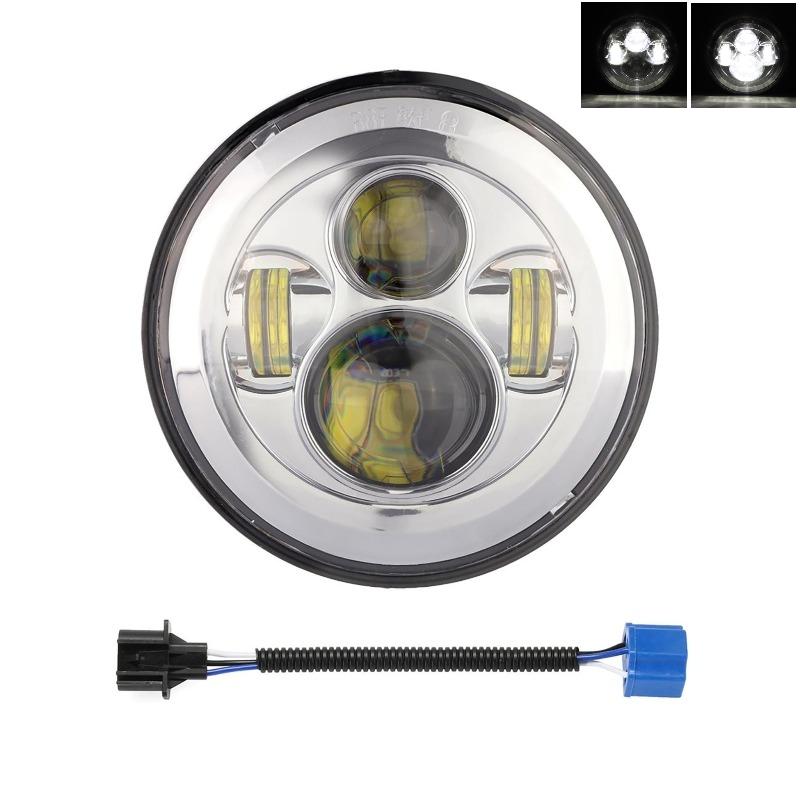 1Pc 7 Inch Round LED Projector Headlight High Low Beam Daytime Running Light with H4 Harness for Off-Road Truck