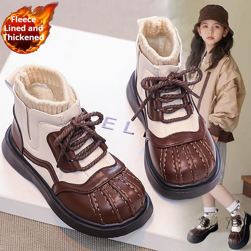 Dívčí sametové kotníkové boty Dětské módní boty v britském stylu Dívčí super měkké zimní boty