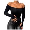 Women's Long Sleeve Shirts Slim Contrast Lace Cold Shoulder Sexy T Shirt Casual Layer Tee Tops