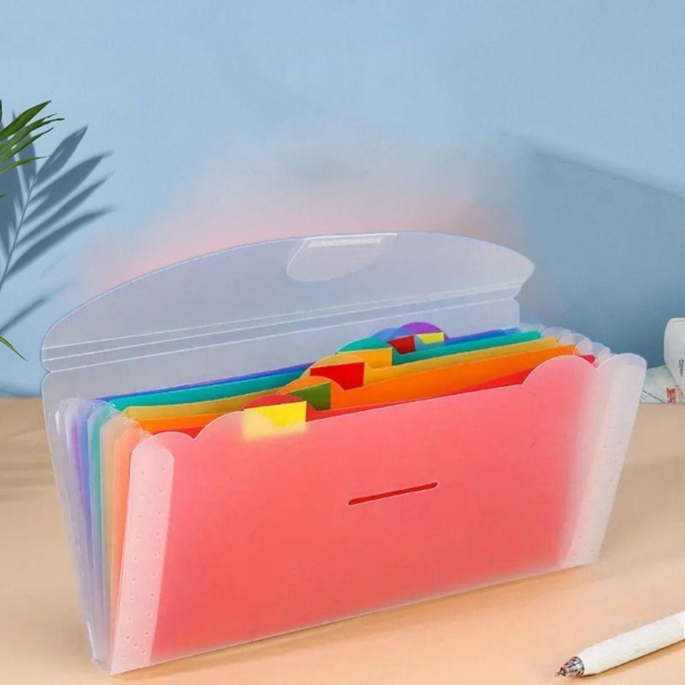 Portable Rainbow Expanding File Folder Plastic File Storage Bag Index Handle File Folder Office