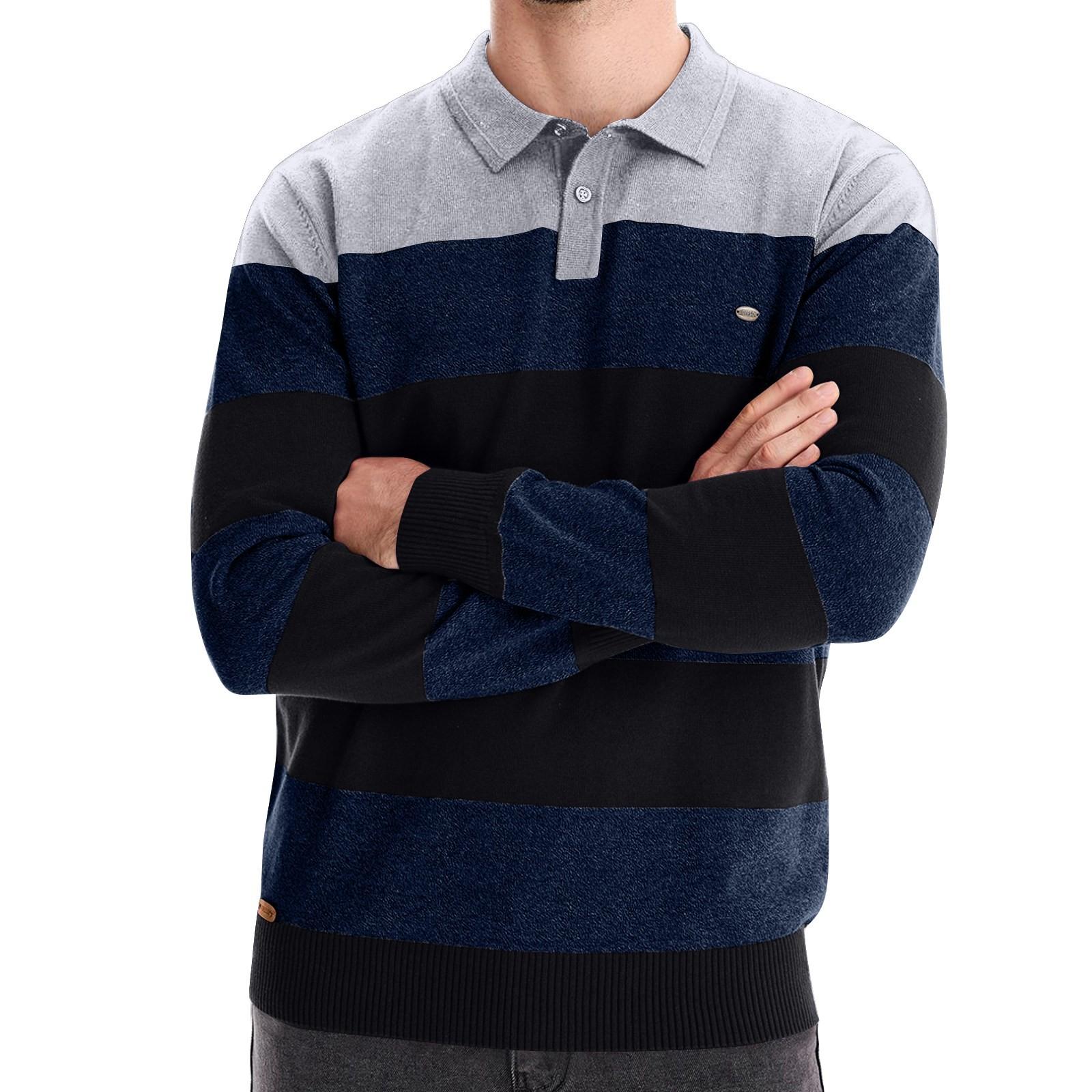 

Мужской зимний топ с цветными полосками и пуговицами на лацканах, облегающий покрой с длинным рукавом XL