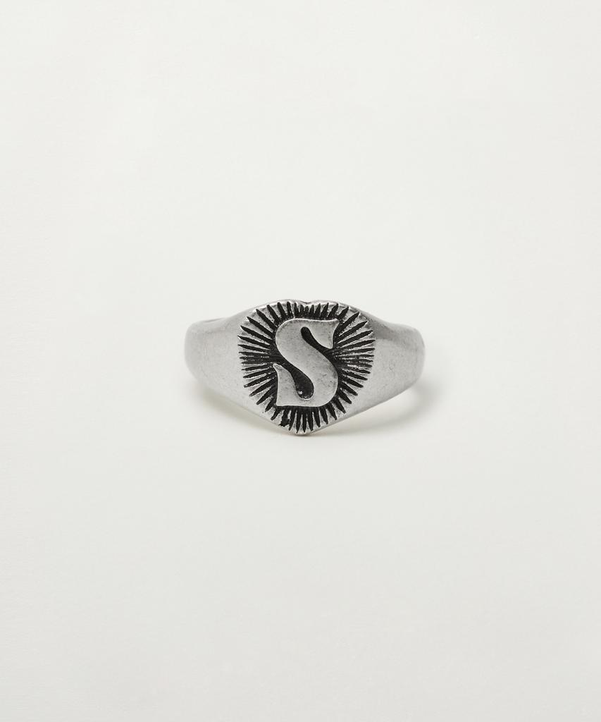 Satur S Logo Heart Signet Ring Silver