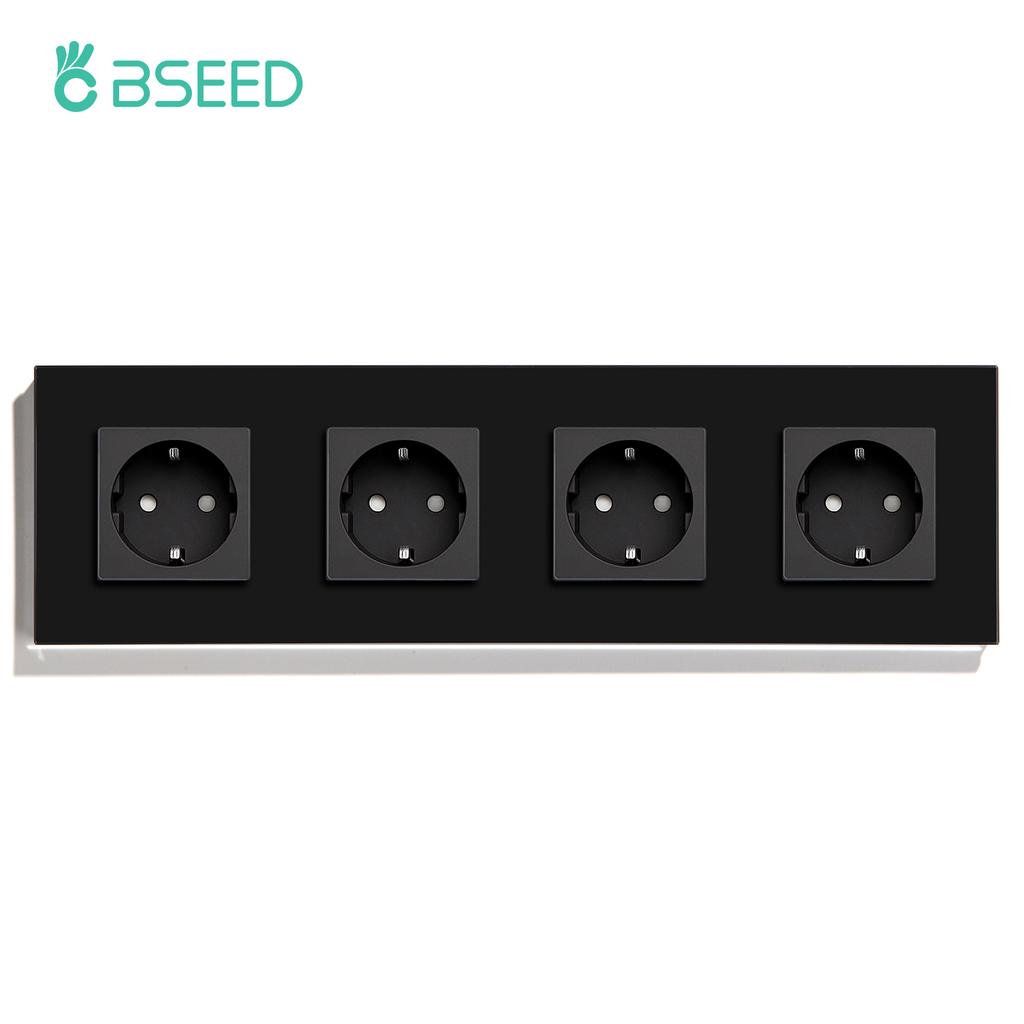 BSEED Single EU Socket Double Power Outlets Triple Electric Sockets Crystal Glass Wall Sockets White Black Gold Gray 16A