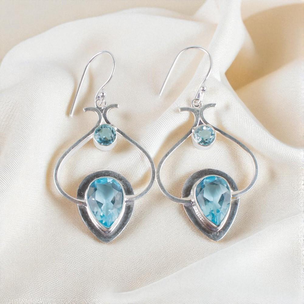 

Небесно-голубой топаз драгоценный камень 925 стерлинговое серебро ювелирные изделия ручной работы серьги-капли 2,2 EE-80-7