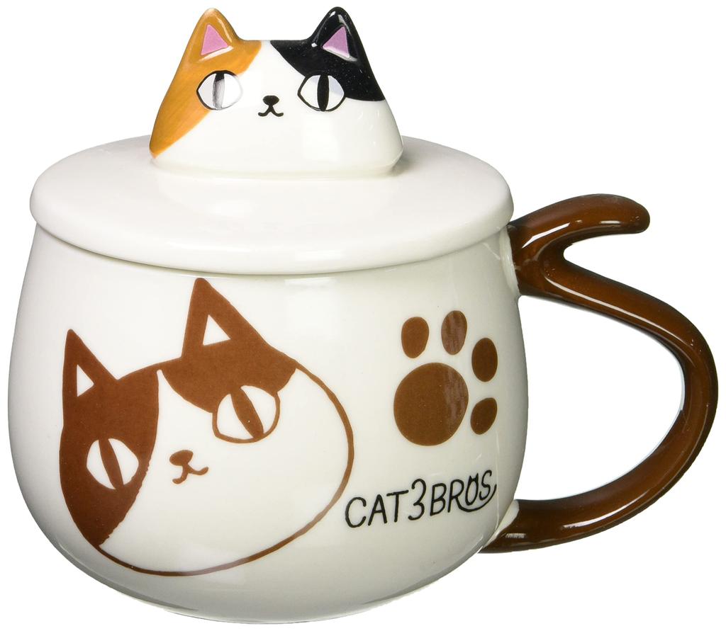 Ceramic Ai Cat 3 Brothers Variety Cup Mike Face Mug with Lid 23172