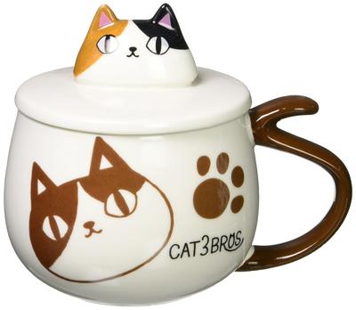 Ceramic Ai Cat 3 Brothers Variety Cup Mike Face Mug with Lid 23172