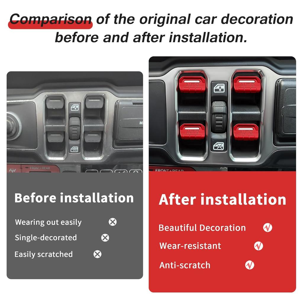 4PCS Premium Aluminum Window Decorative Switch Ring Trims Button Cover Set for Jeep Wrangler JL JLU 2018-2025 2026 & Gladiator JT -2026 Accessories -