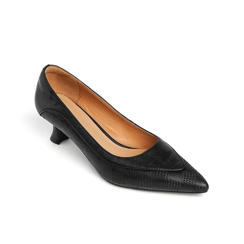 Cm Thin Heel Shallow Mouth Single Shoes Women's Soft Pointed Head 5 Black Sheepskin Commuting Temperament High Heel Small Leather Shoes