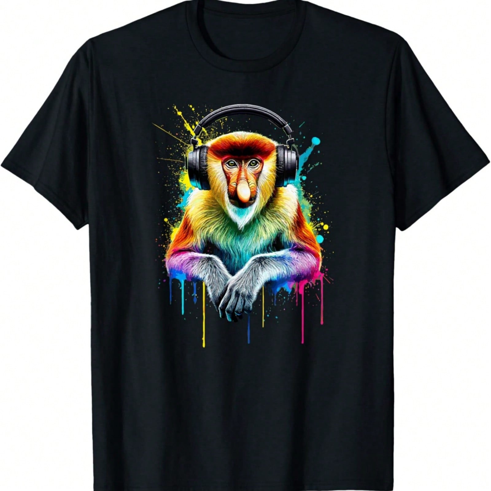 Splash Art Headphones Proboscis Monkey Long-Nosed Monkey T-Shirt S разноцветный