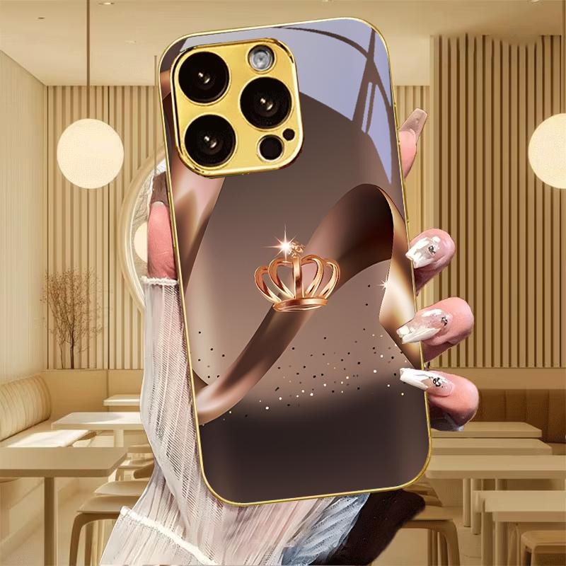 Champagne Royal Crown Electroplated Golden Phone Case For iPhone 18 17 16 15Plus 14 13 12 11 Pro Max 16E 17Air 7 8 X Glass Cover