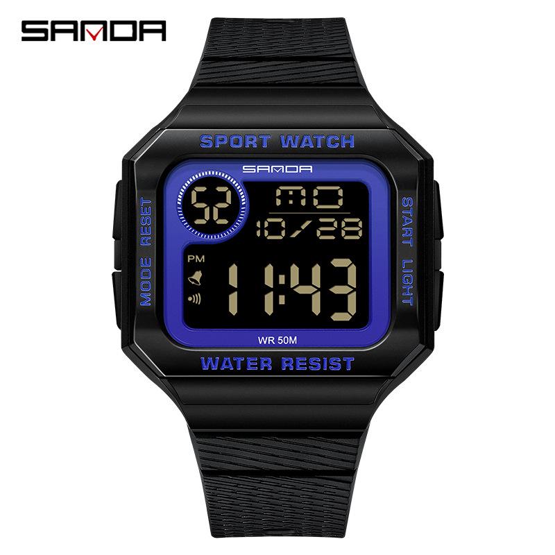 Sanda Retro Square Sporty Multifunction Waterproof Youth Electronic Watch