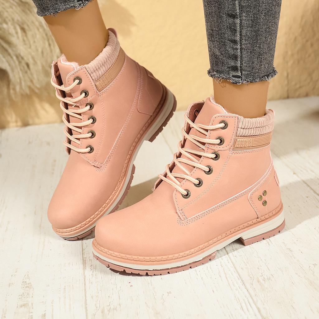 Autumn and winter new pink Martin boots for women, casual shoe size pu leather women's short boots versatile women's shoes