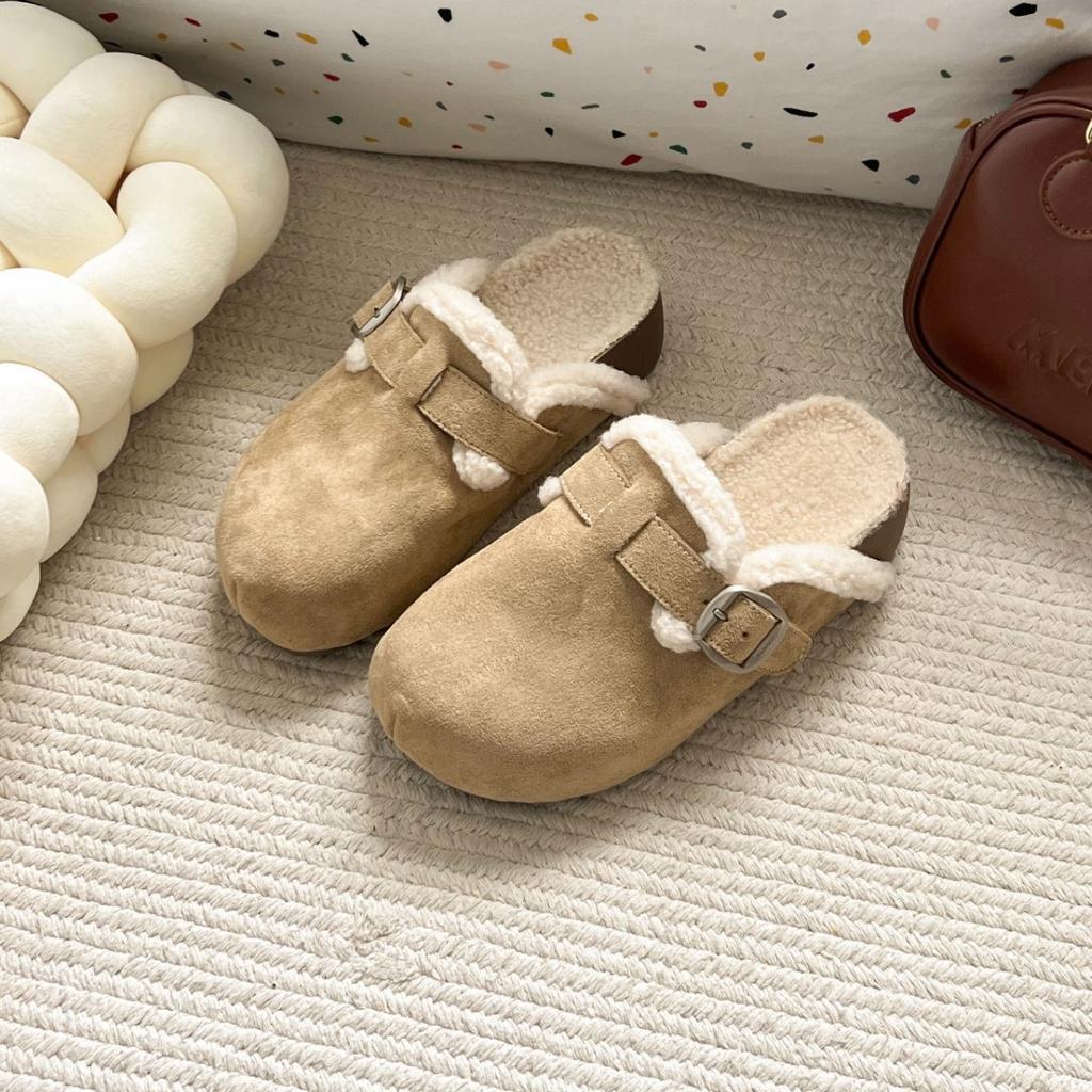 Popular velvet retro thick-soled fluffy slippers for women's outer wear 2025 new autumn and winter heightening warm Birkencotton slippers