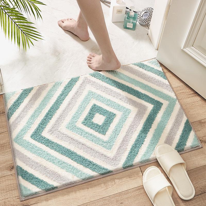 

Simple Geometric Bathroom Non-slip Mat Microfiber Flocking Bath Mat Thick Plush Bathroom Rug Absorbent Non-slip Foot Mat Doormat 40x60cm зелений