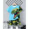 Set Maglia a Maniche Corte Stampata 3D con Dinosauro e Macchina e Pantaloncini Sportivi, Set Maglia Sportiva Casual Estiva