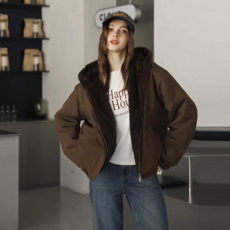 Winter New Foreign Style Wearing Hooded Simple Korean Version Cotton-padded Clothes Women's Coat on Both Sides