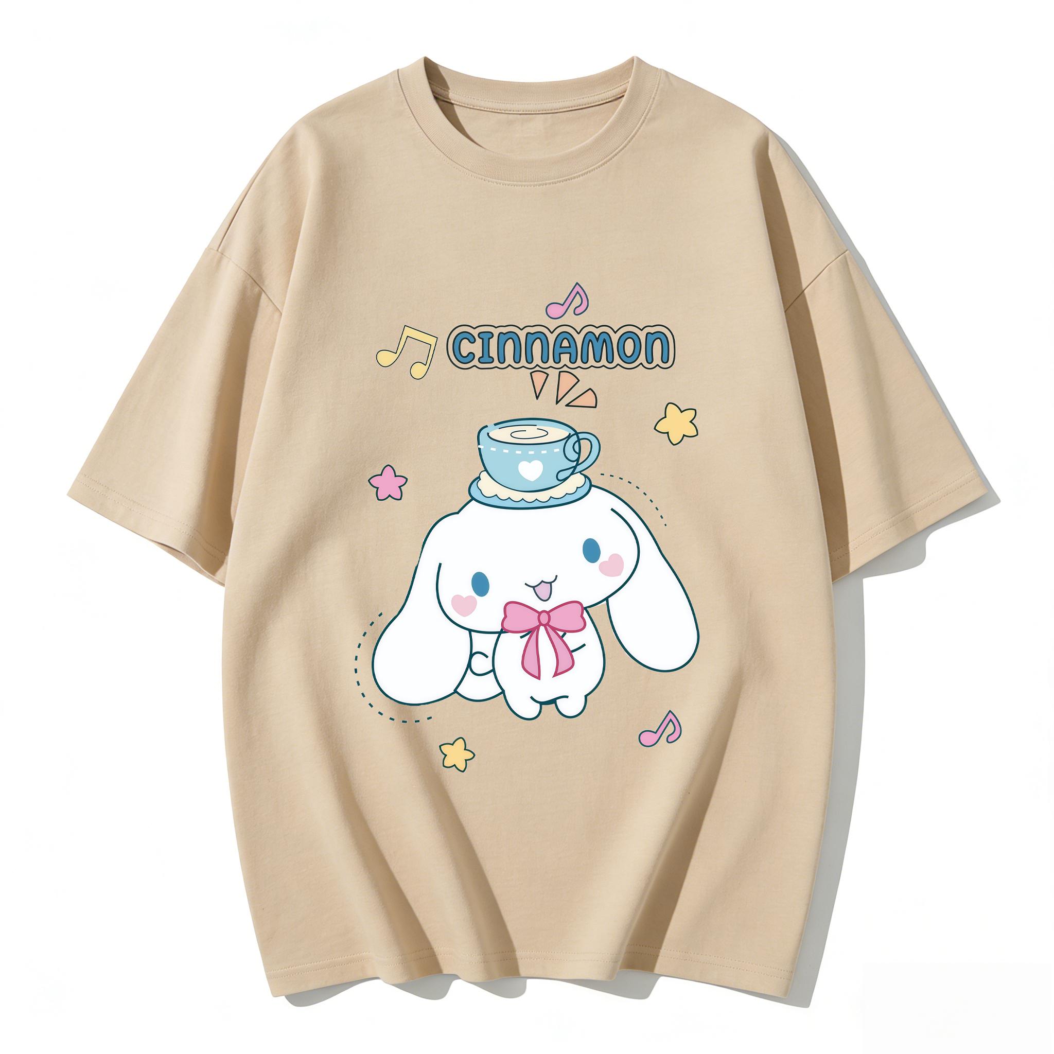 

2026 Cinnamon Roll Teacup Music Cartoon Print Tshirt 2026 New Casual Short Sleeve Top for Family Matching Top for Women S