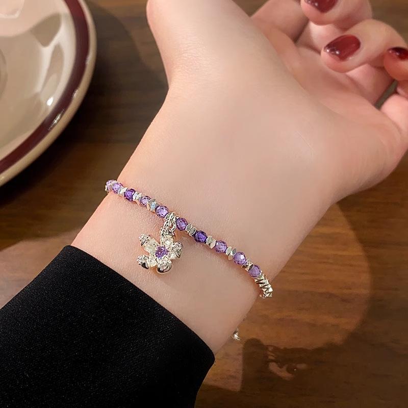 Французский браслет-подвеска с цветами из циркона и битого серебра, женский, сладкий, с индивидуальностью, универсальное украшение