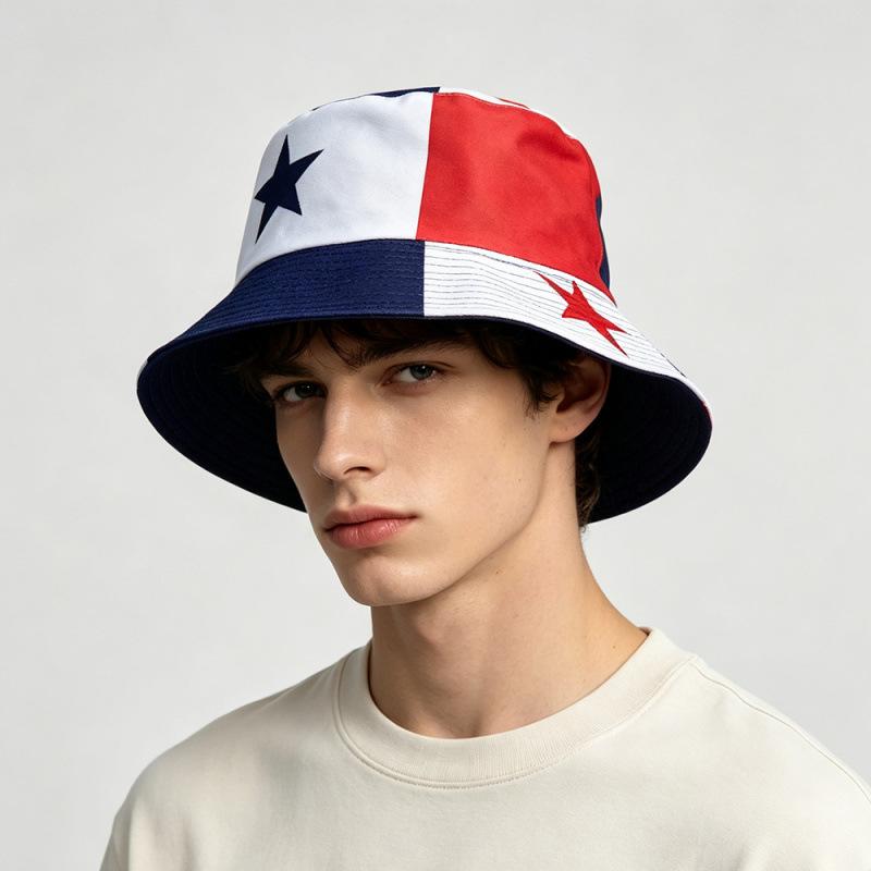 Panama flag red white and blue color matching star bucket hat men's and women's summer sun protection sun hat outdoor hat
