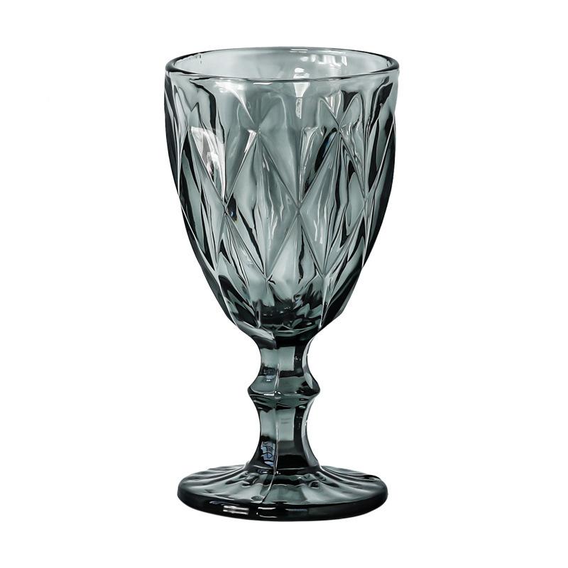 Vintage Colored Goblet, Wine and Water Glass, Machine Pressed, Clear, Blue, Pink, Grey, 1 Piece, 250ml
