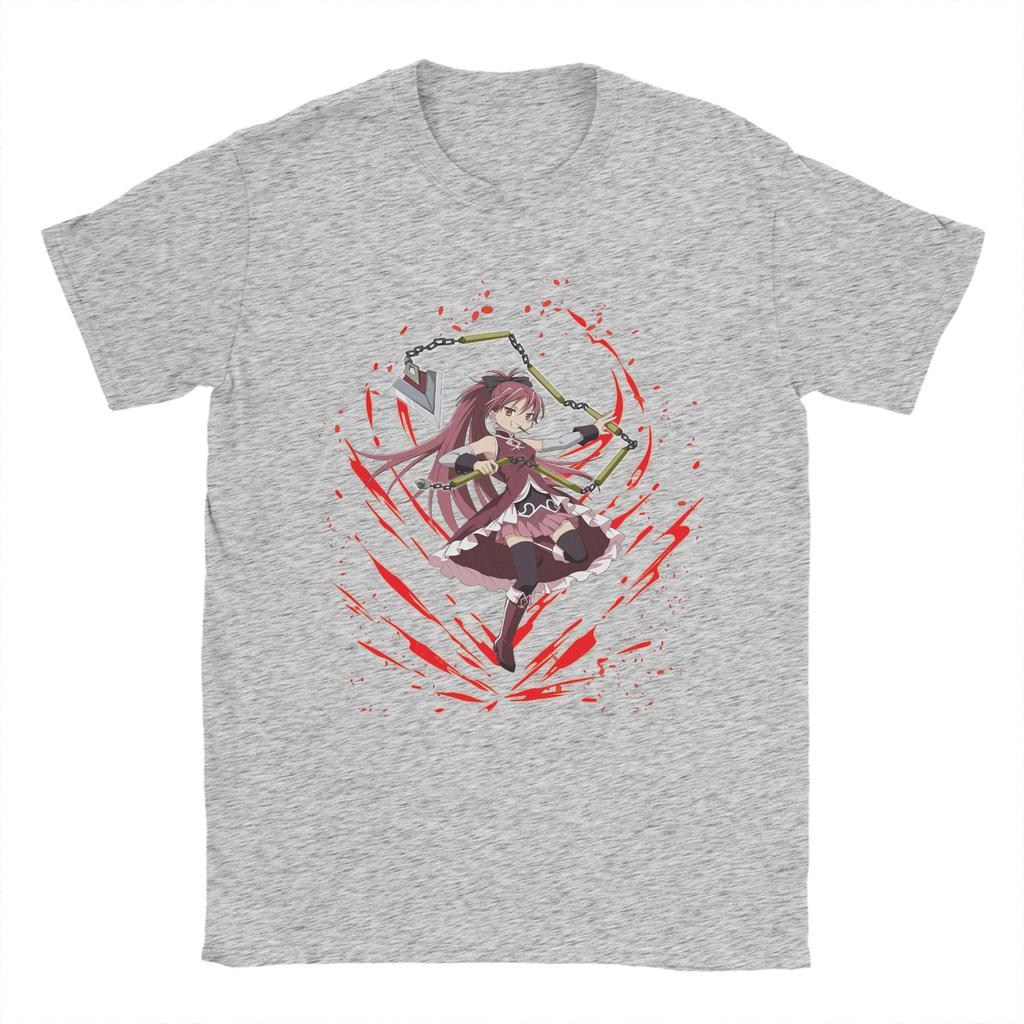 Mahou Shoujo Kyoko Sakura Unisexs T Shirts Madoka Magica Anime Tee Shirt Short Sleeve Crewneck TShirts Pure Cotton Clothing