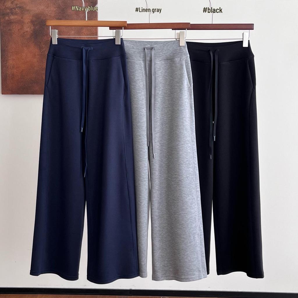 Women's Spring High-Waisted Drawstring Wide-Leg Pants - Daily Commute Casual Style
