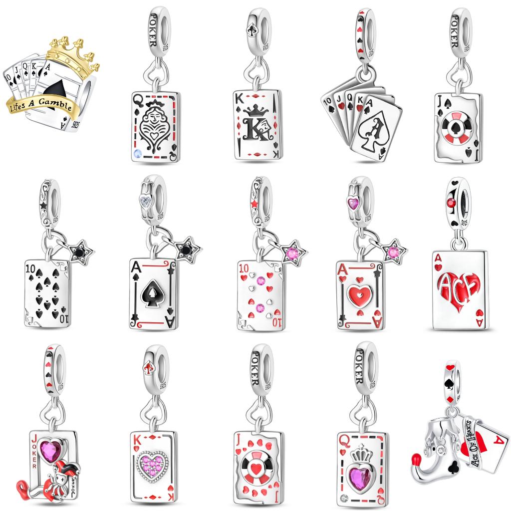 Original Copperplaying Cards Charms Poker Joker Hearts Spades Crown Bead Pendant Fit Bracelet Necklace Jewelry