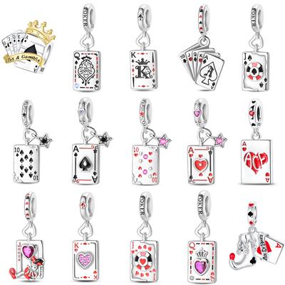 Original Copperplaying Cards Charms Poker Joker Hearts Spades Crown Bead Pendant Fit Bracelet Necklace Jewelry
