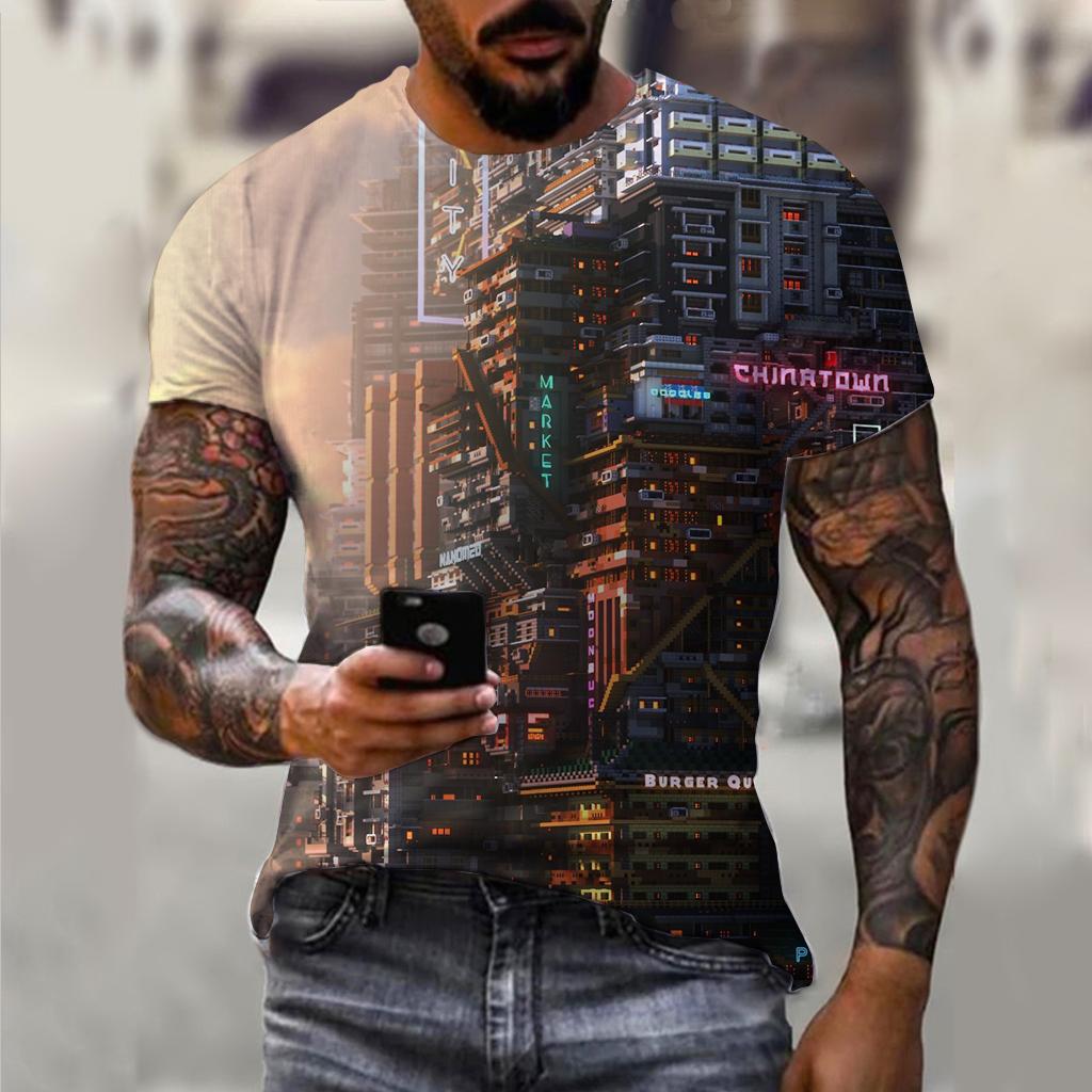 Fashion Men's T-Shirts with Red Wine 3D Print Pattern Summer Vintage Oversized Short Sleeved Casual Harajuku Men's Clothing