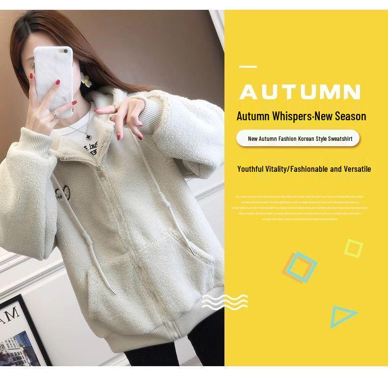 Women's Hooded Fleece Jacket 2025: Thick Lambswool Cardigan for Autumn/Winter