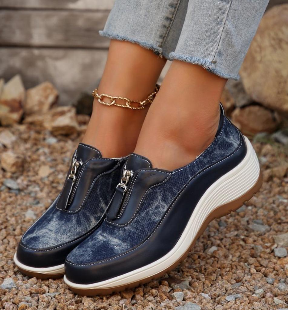 New Retro Thick Sole Loafers Women Lightweight Casual Fashion Walking Shoes Comfortable Zipper Spring Casual Sneakers Mujer