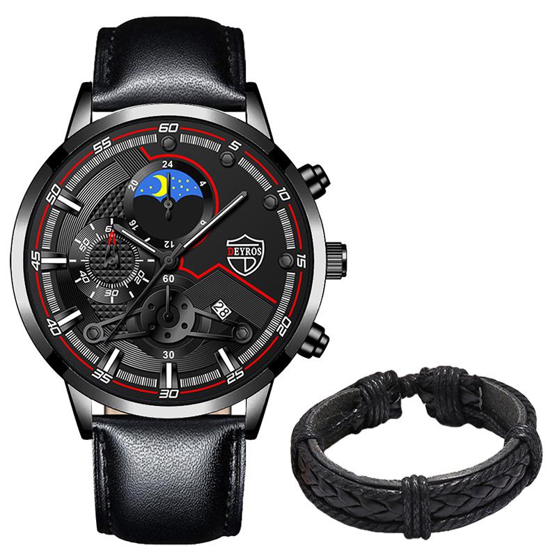 Fashion Mens Watches for Men Business Black Leather Quartz Wristwatch Calendar Male Luxury Casual Sports Bracelet Luminous Clock